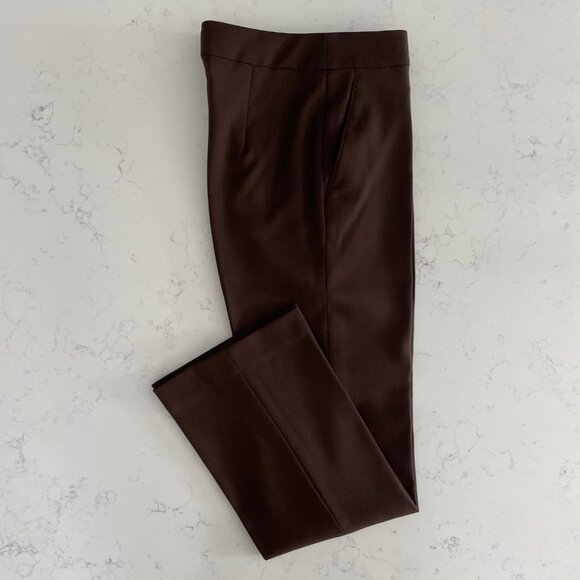 MaxMara Designer Virgin Wool Straight Leg Mid Rise Pants Neutral Med Brown Sz 4 - Picture 7 of 12
